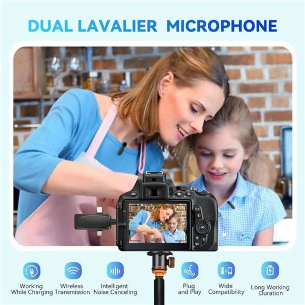 3 in 1 Mini Microphone Wireless Lavalier Microphones - 2.4G Cordless Double Mics